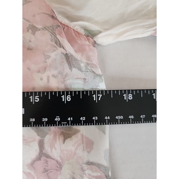 VTG Womens Silk Top S Pastel Pink Floral Bell Sleeve Lined Fairy Soft Cottage - Picture 8 of 12